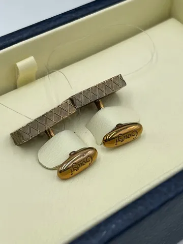 Запонки Кирпич из серебра 925 пробы с покрытием золотом